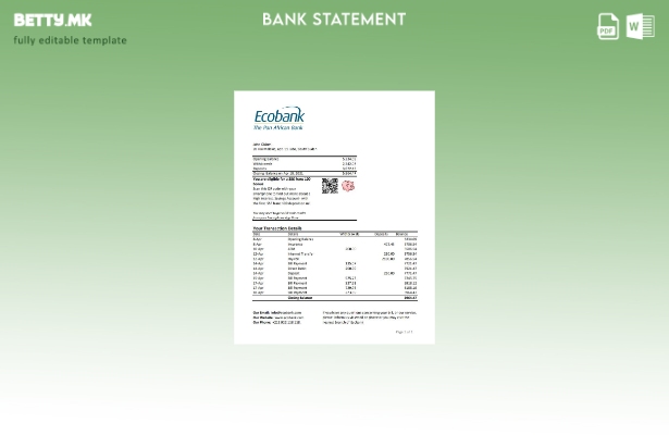 модерен стил, шаблон за ексел банкарски изводи на Јужен Судан Ecobank